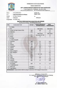 hasil uji air minum hasil penyaringan nazava balikpapan