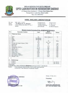 hasil uji air minum hasil penyaringan nazava bekasi kota