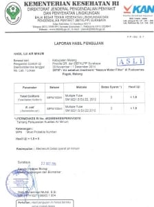 hasil uji air minum hasil penyaringan nazava kab malang bbtklpp surabaya