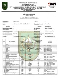 hasil uji air minum hasil penyaringan nazava riau