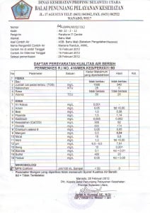 hasil uji air minum hasil penyaringan nazava sulawesi utara